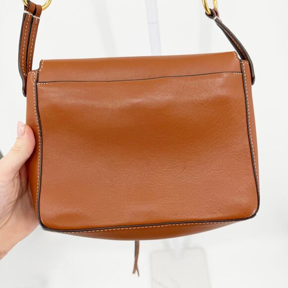 Tory Burch Miller Metal Logo Brown Tan Leather Crossbody Bag Small Handbag - Picture 3 of 9